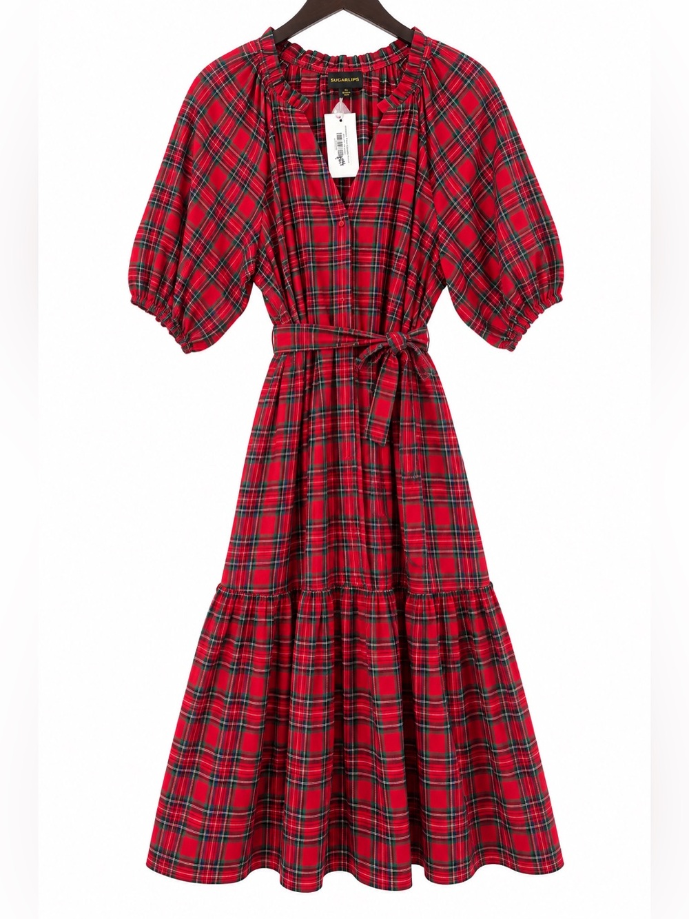 Sugarlips Chapman Plaid Wynette Dress Red Plaid Midi XL NWT